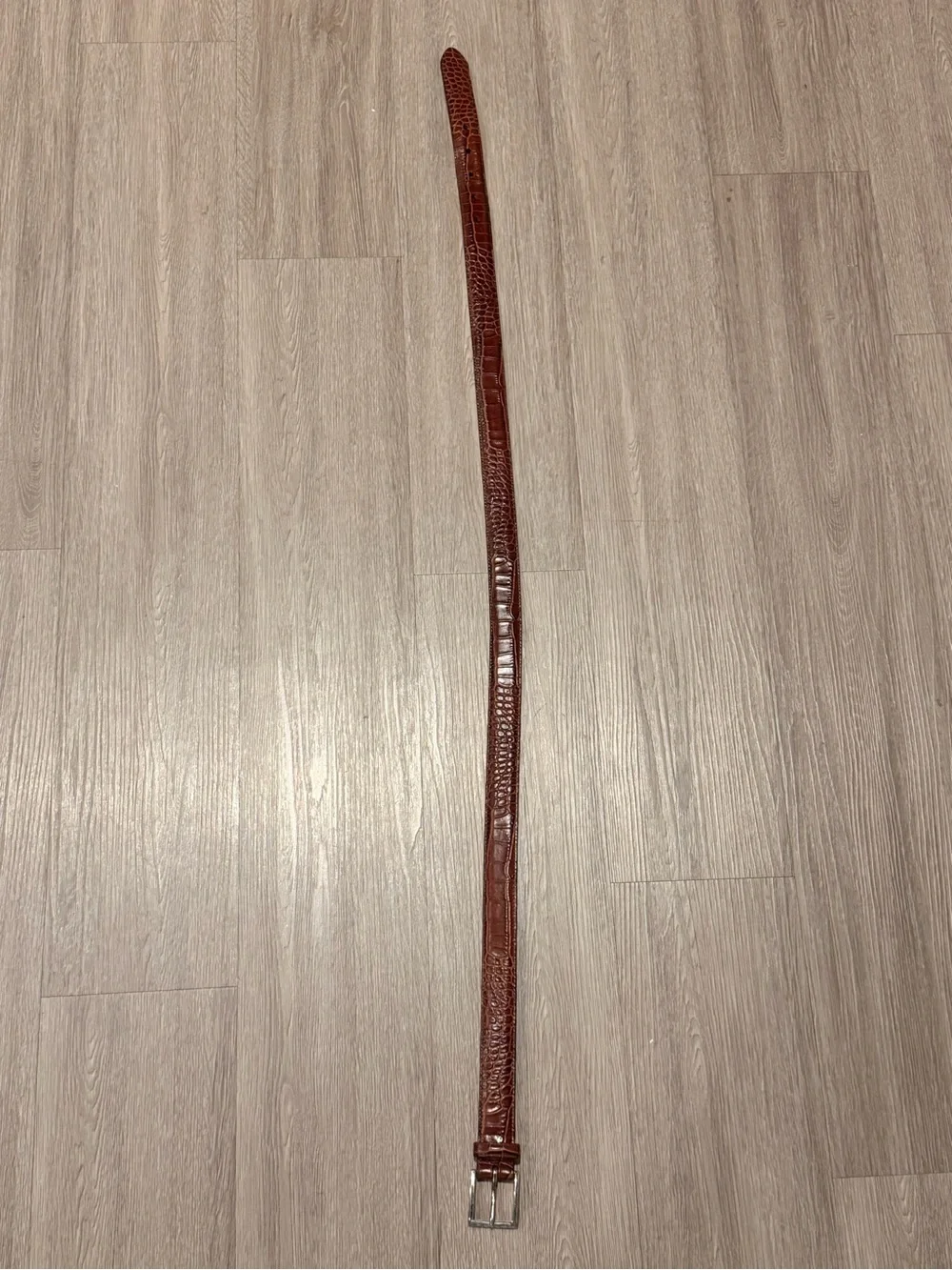 Polo Ralph Lauren Brown Croc Embossed Italian Leather Belt Mens 36